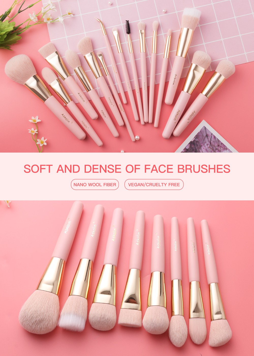 pink custom makeup brush set